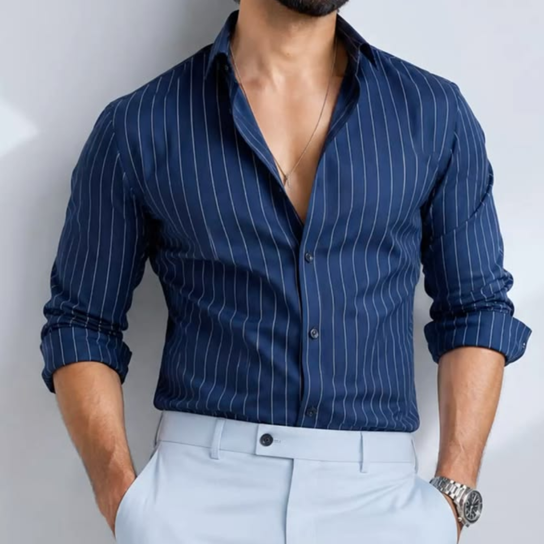 Men’s Navy Blue Striped Formal Shirt