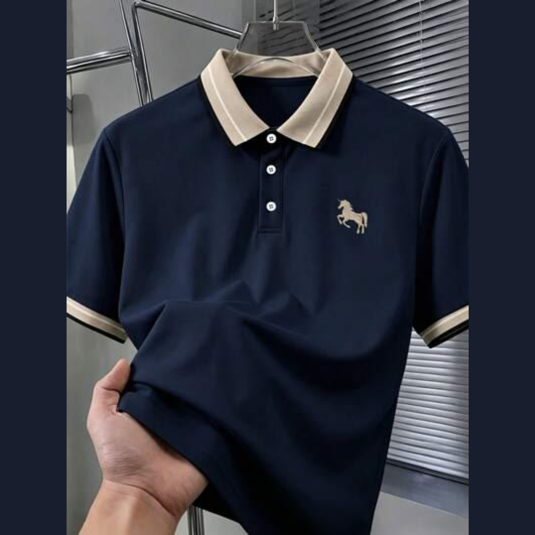 Men’s Navy Blue Contrast Collar Polo T-Shirt