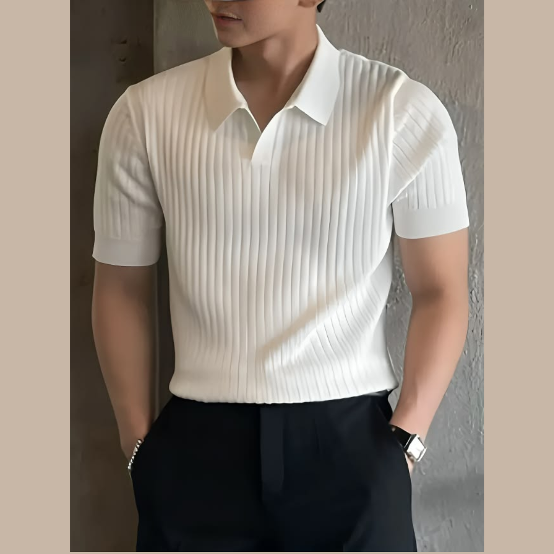 Men’s White Textured Polo T-Shirt