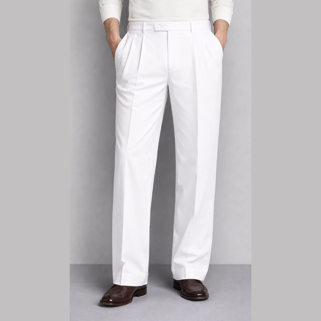 Men’s White Pleated Formal Trousers