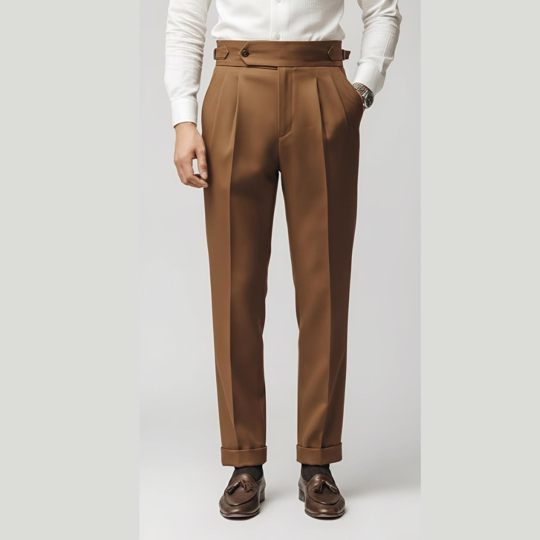 Men’s Brown Pleated Formal Trousers
