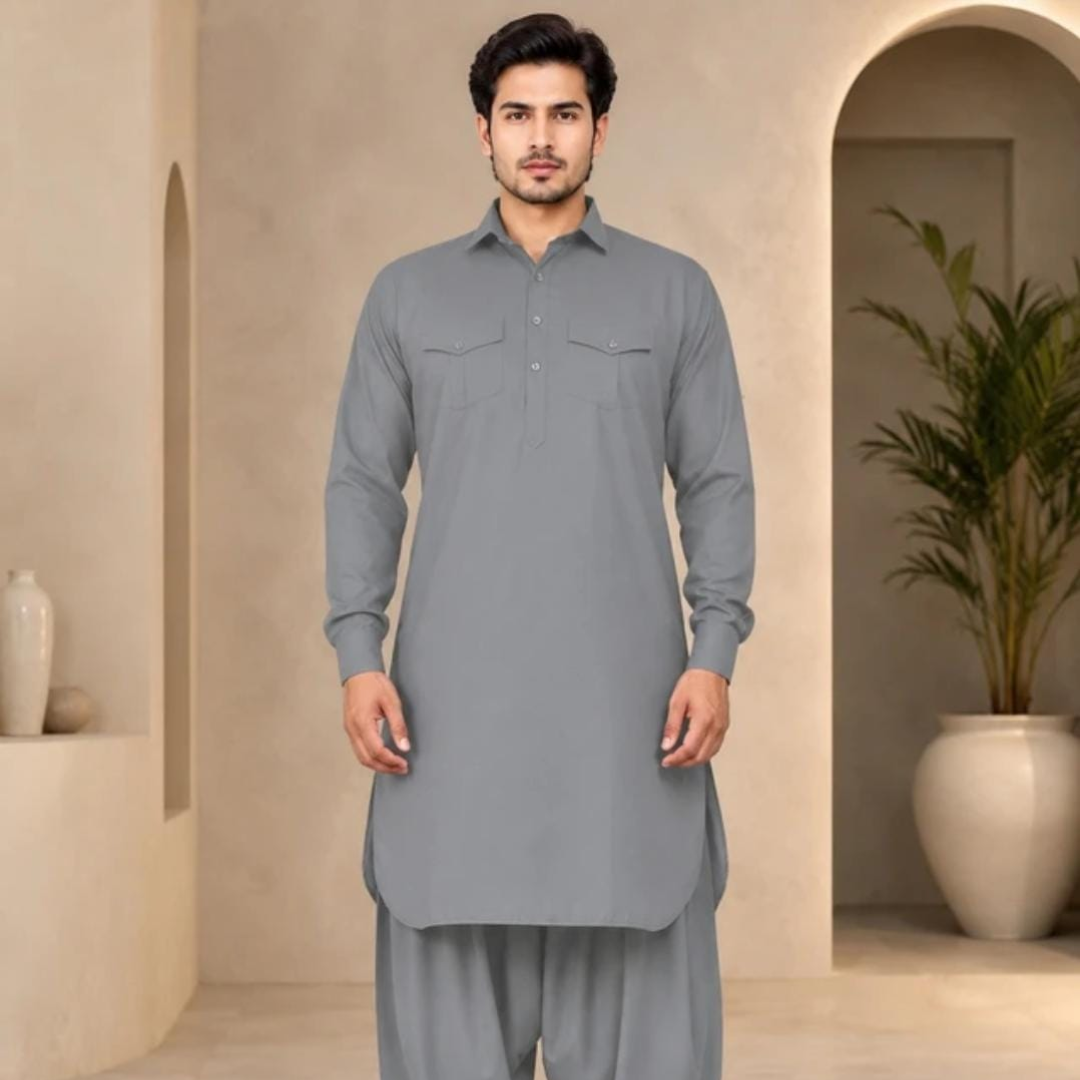 Men’s Grey Traditional Kurta Pajama Set