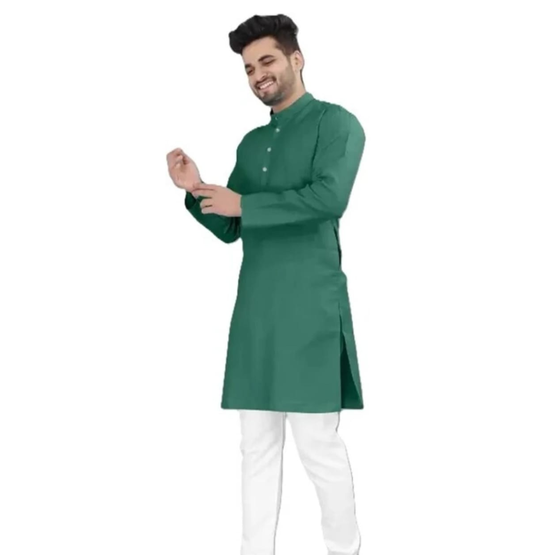 Men’s Solid Straight Kurta with White Pajama – Green & White Colour Options